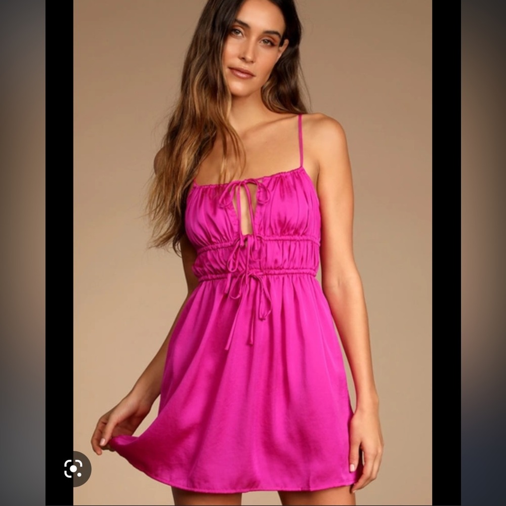 Free People Meant To Be Magenta Satin Tie-front Mini Slip Dress Size Small